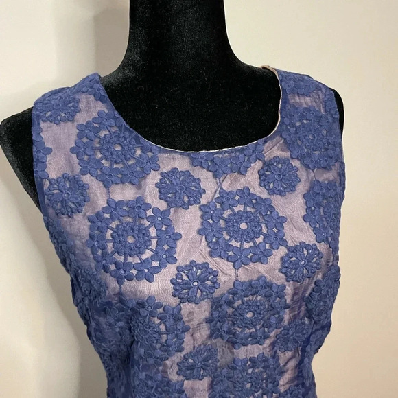 Blu Pepper Navy Blue Dress with Embroidered Mesh Fabric and Nude Underlay - Picture 8 of 12